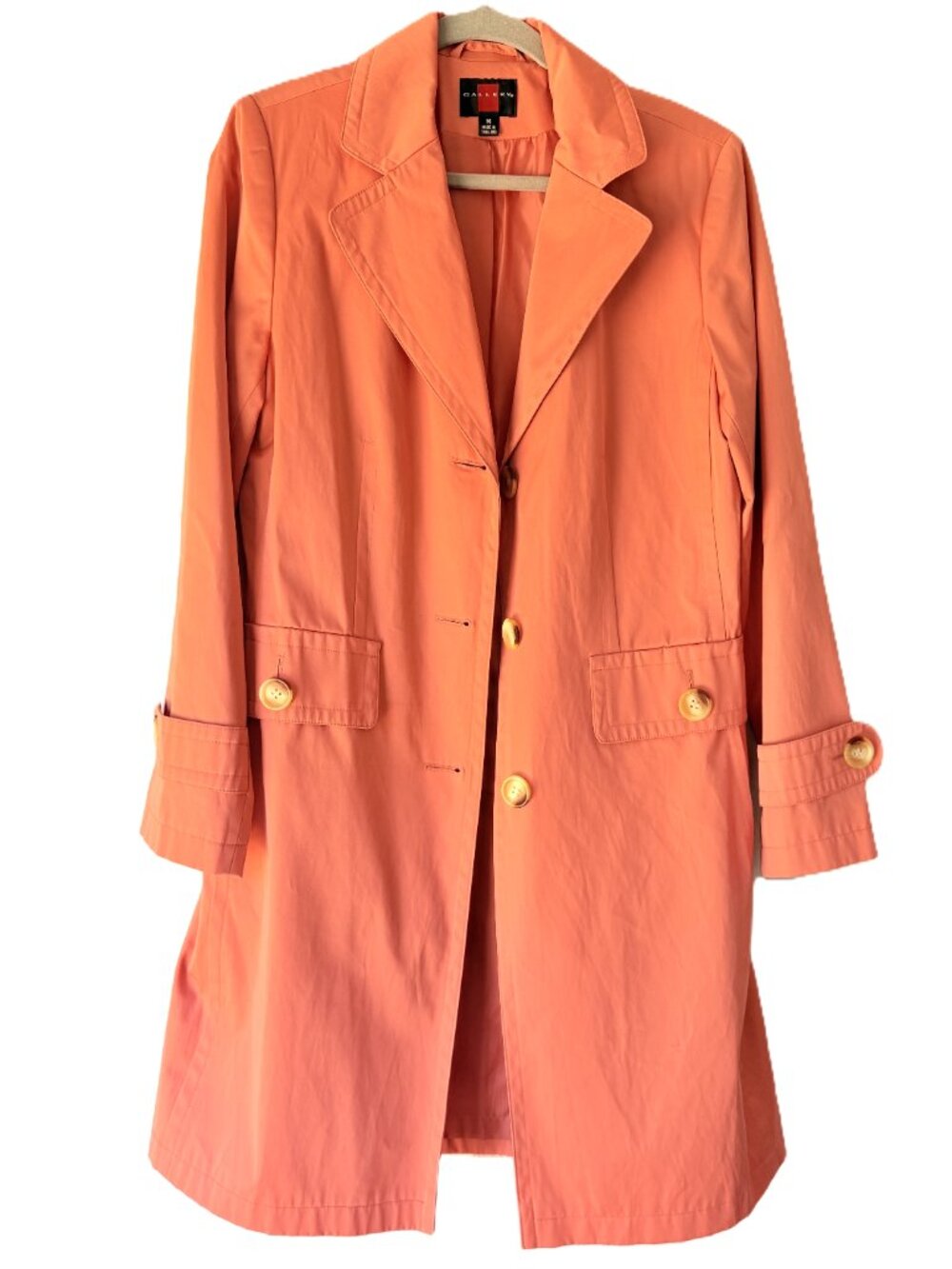 Gallery Coral Car Coat Duster Jacket Medium Cotton Blend Spring Trench - Picture 4 of 10